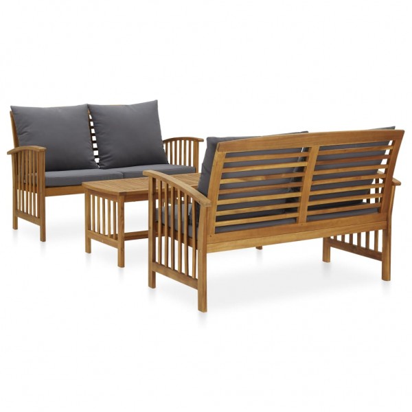 3 pcs conjunto lounge de jardim c/ almofadões acácia maciça D
