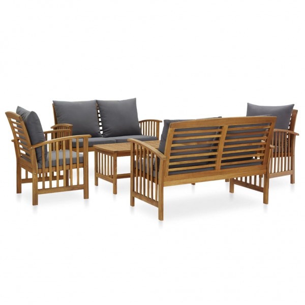 Juego muebles de jardín y cojines 5 piezas madera maciza acacia D