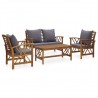 4 pcs conj. lounge jardim c/ almofadões madeira acácia maciça 1