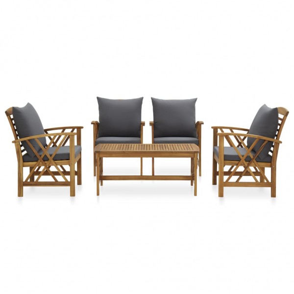 5 pcs conjunto lounge de jardim com almofadões acácia maciça M 2