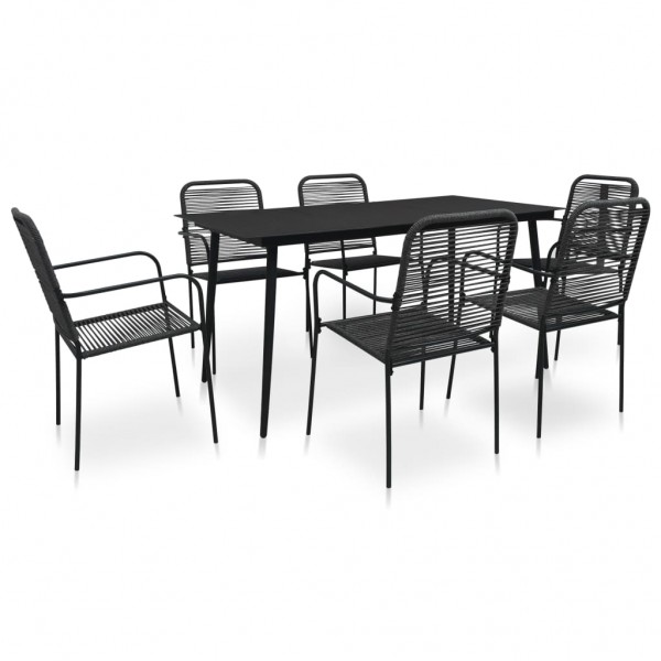 7 pcs conjunto de jantar p/ jardim corda de algodão e aço preto D