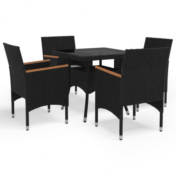 Muebles de jardín 5 piezas ratán sintético negro y acacia D