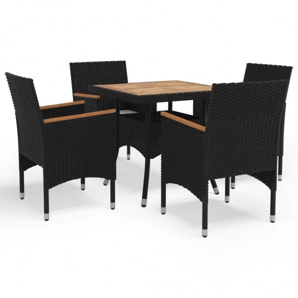 Muebles de jardín 5 piezas ratán sintético negro y acacia D