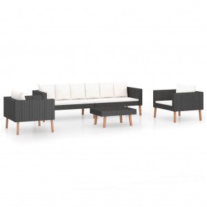 Set de muebles de jardín 4 pzas y cojines ratán sintético negro H
