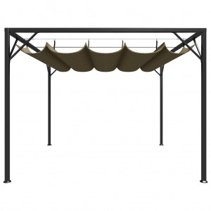 Cenador de jardín con techo retráctil gris taupe 3x3m 180 g/m² H