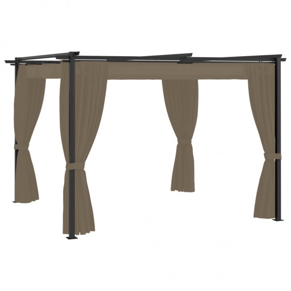 Cenador con cortinas acero gris taupe 3x3 m D