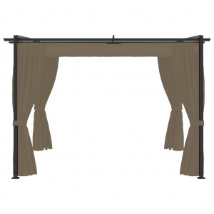 Cenador con cortinas acero gris taupe 3x3 m H