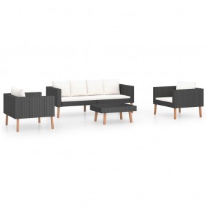 Set de muebles de jardín 4 pzas y cojines ratán sintético negro H