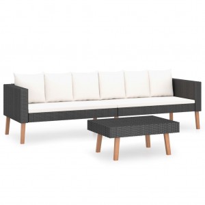 2 pcs conjunto lounge de jardim c/ almofadões vime PE preto H
