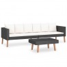 2 pcs conjunto lounge de jardim c/ almofadões vime PE preto 2