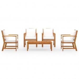 5 pcs conjunto lounge de jardim c/ almofadões acácia maciça H