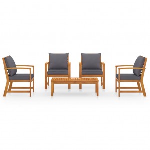 5 pcs conjunto lounge de jardim c/ almofadões acácia maciça H