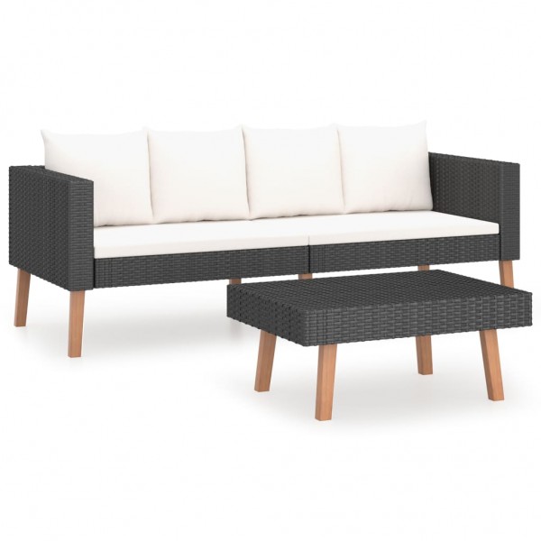 Set de muebles de jardín 2 pzas y cojines ratán sintético negro M 2
