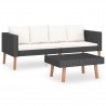 2 pcs conjunto lounge de jardim c/ almofadões vime PE preto 2