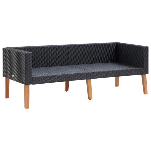 3 pcs conjunto lounge para jardim c/ almofadões vime PE preto M 5
