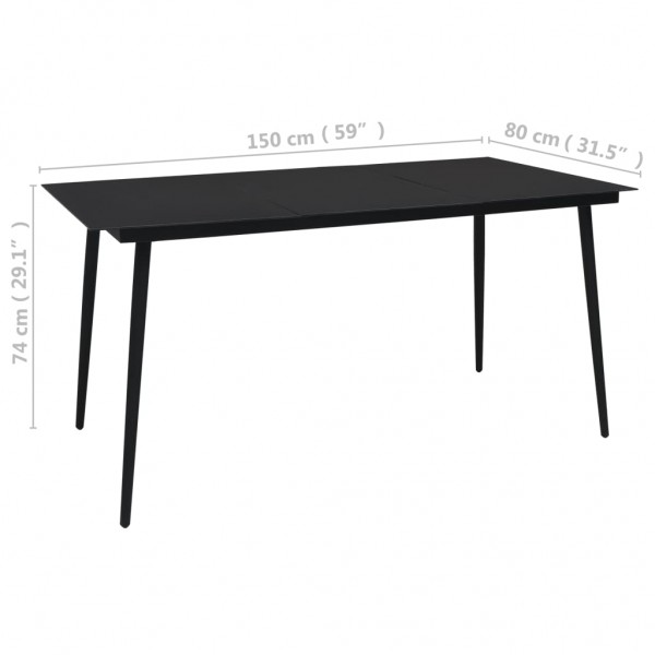 Mesa de jantar para jardim 150x80x74 cm aço e vidro preto M 4