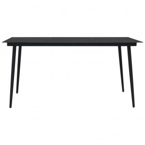 Mesa de jantar para jardim 190x90x74 cm aço e vidro preto H