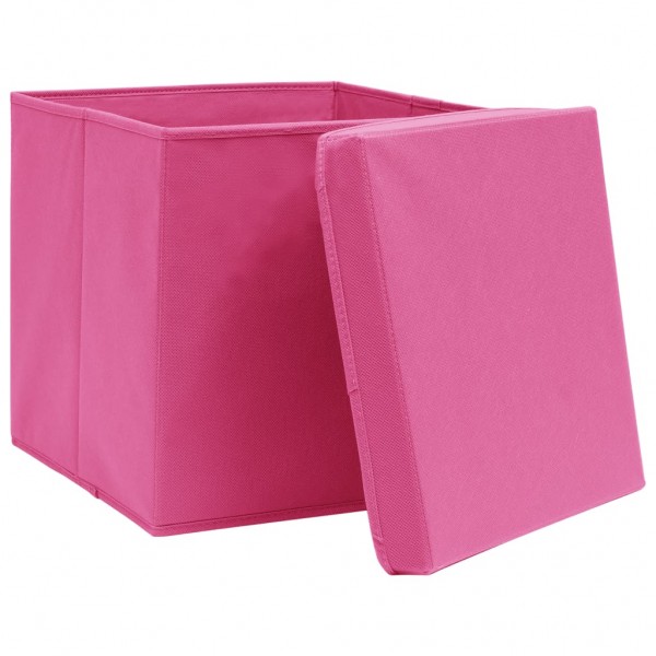 Caixas de armazenagem com tampas 4 vds rosa 28x28x28 cm M 4