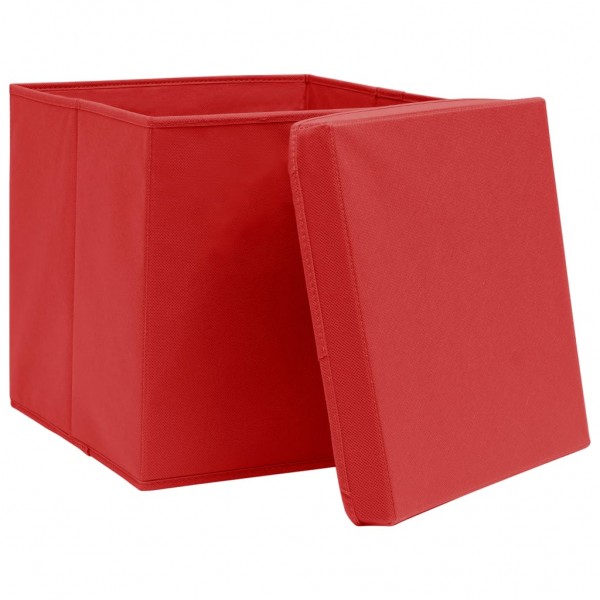 Caixas de arrumação com tampas 10 pcs 28x28x28 cm vermelho M 4