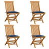 Sillas de jardín 4 uds con cojines azules madera de teca 1