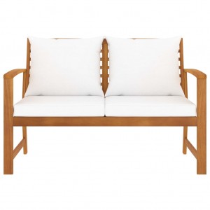 Banco de jardín 120 cm con cojines crema madera acacia maciza H