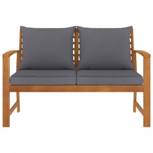 Banco de jardín 120 cm cojines gris oscuro madera acacia maciza H