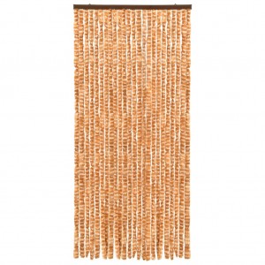 Cortina mosquitera chenilla ocre y blanco 90x220 cm H