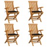 Cadeiras de jardim c/ almofadões pretos 4 pcs teca maciça 1