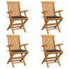 Cadeiras de jardim c/ almofadões cinza-acast. 4 pcs teca maciça 1