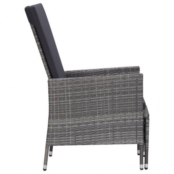 Sillón reclinable de jardín con cojines ratán sintético gris M 4