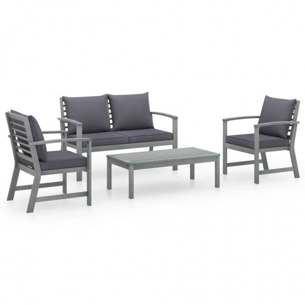 4 pcs conj. lounge jardim c/ almofadões madeira acácia maciça D