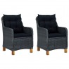 Cadeiras de jardim c/ almofadões 2 pcs vime PE cinzento-escuro 1