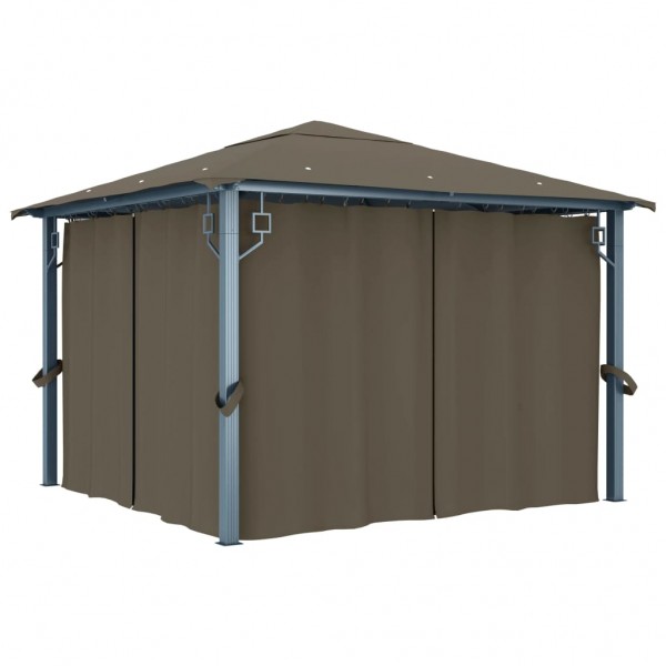 Gazebo com cortina 300x300 cm alumínio cinzento-acastanhado M 3