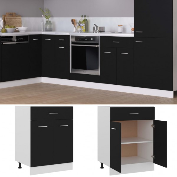 Armario inferior cajón cocina contrachapada negro 60x46x81.5cm D