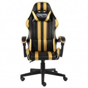 Silla gaming de cuero sintético negro y dorado H