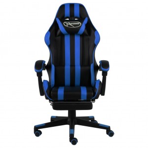 Silla gaming con reposapiés cuero sintético negro y azul H