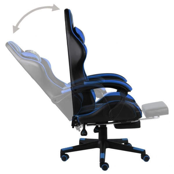 Silla gaming con reposapiés cuero sintético negro y azul M 3