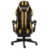 Silla gaming con reposapiés cuero sintético negro y dorado 2