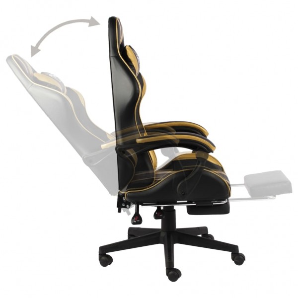 Silla gaming con reposapiés cuero sintético negro y dorado M 3