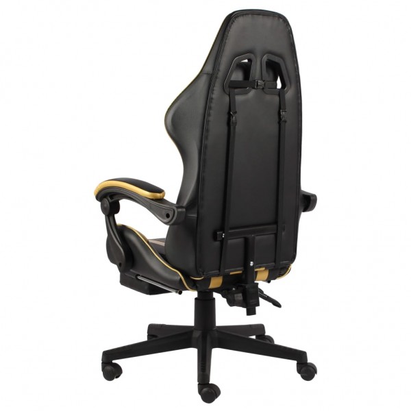 Silla gaming con reposapiés cuero sintético negro y dorado M 4