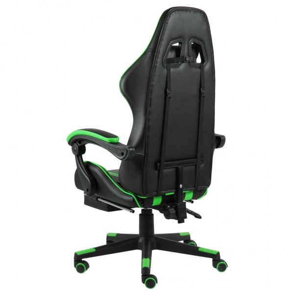 Silla gaming con reposapiés cuero sintético negro y verde M 4