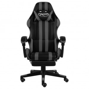 Silla gaming con reposapiés cuero sintético negro y gris H