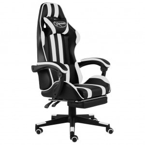 Silla gaming con reposapiés cuero sintético negro y blanco H