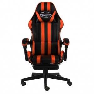 Silla gaming con reposapiés cuero sintético negro y naranja H