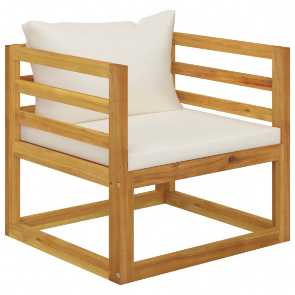 Silla de jardín y cojines color crema madera maciza de acacia D