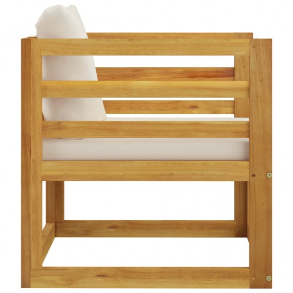 Silla de jardín y cojines color crema madera maciza de acacia M 3