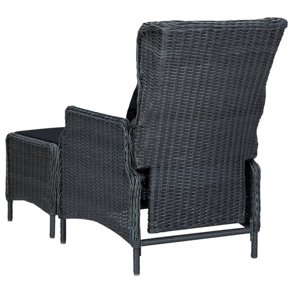 Sillón reclinable de jardín con reposapiés ratán PE gris oscuro M 5
