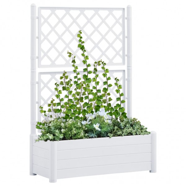 Jardinera con enrejado PP blanca 100x43x142 cm D