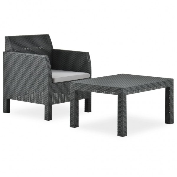 Set de muebles jardín 2 piezas con cojín PP ratán gris antracita D