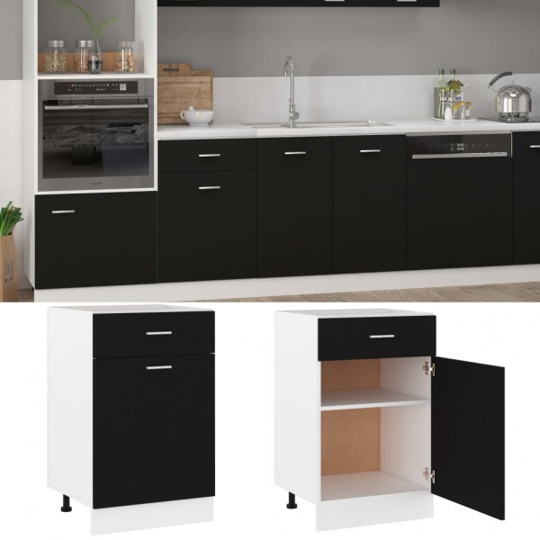 Armario inferior cajón cocina contrachapada negro 50x46x81.5 cm D
